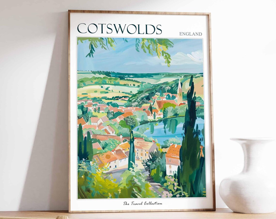 Cotswolds England Countryside Village Church Colorful Art Poster
