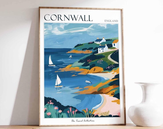Cornwall Poster England Travel Print Cornwall Travel Art Cornwall Wall Art England Travel Cornwall Home Decor Cornwall Travel Gift