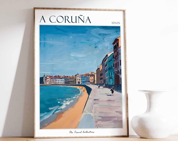 A Corua Poster A Corua Travel Print Spain Wall Art Spanish Travel Print Tropical Decor A Corua Gift A Corua Travel Poster