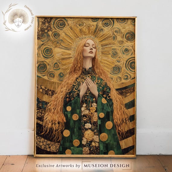 Klimtinspired Celestial Goddess Art Nouveau Print