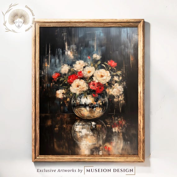 Baroque Floral Vase Art Print Moody Vintage Oil Painting