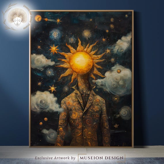 Celestial Sun Wall Art Surreal Starry Sky Print Mystical Cosmic Decor Spiritual Abstract Poster