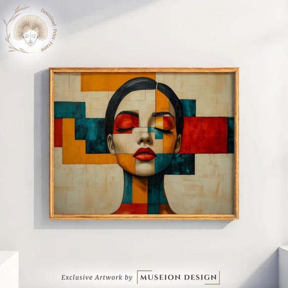 Matisseinspired Woman Portrait Abstract Color Block Print