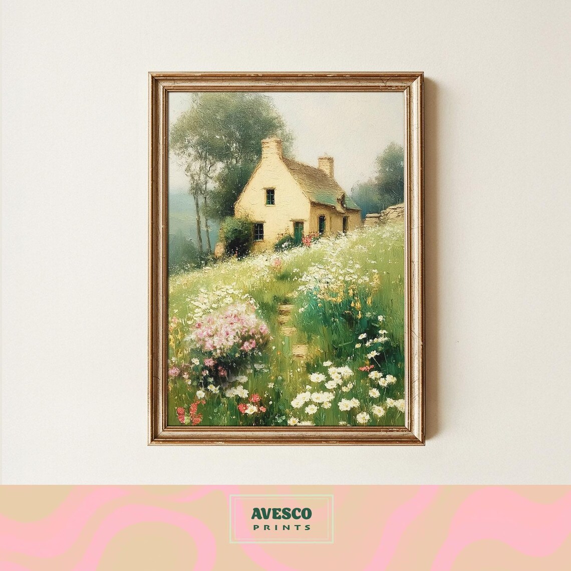 Vintage Spring Cottage Painting, English Decor Art Print