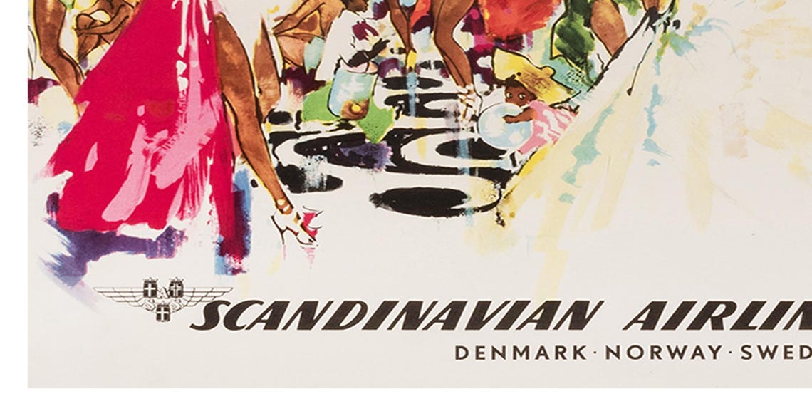SAS Scandinavian Airlines South America Rio Carnival Beach Poster - Image 2