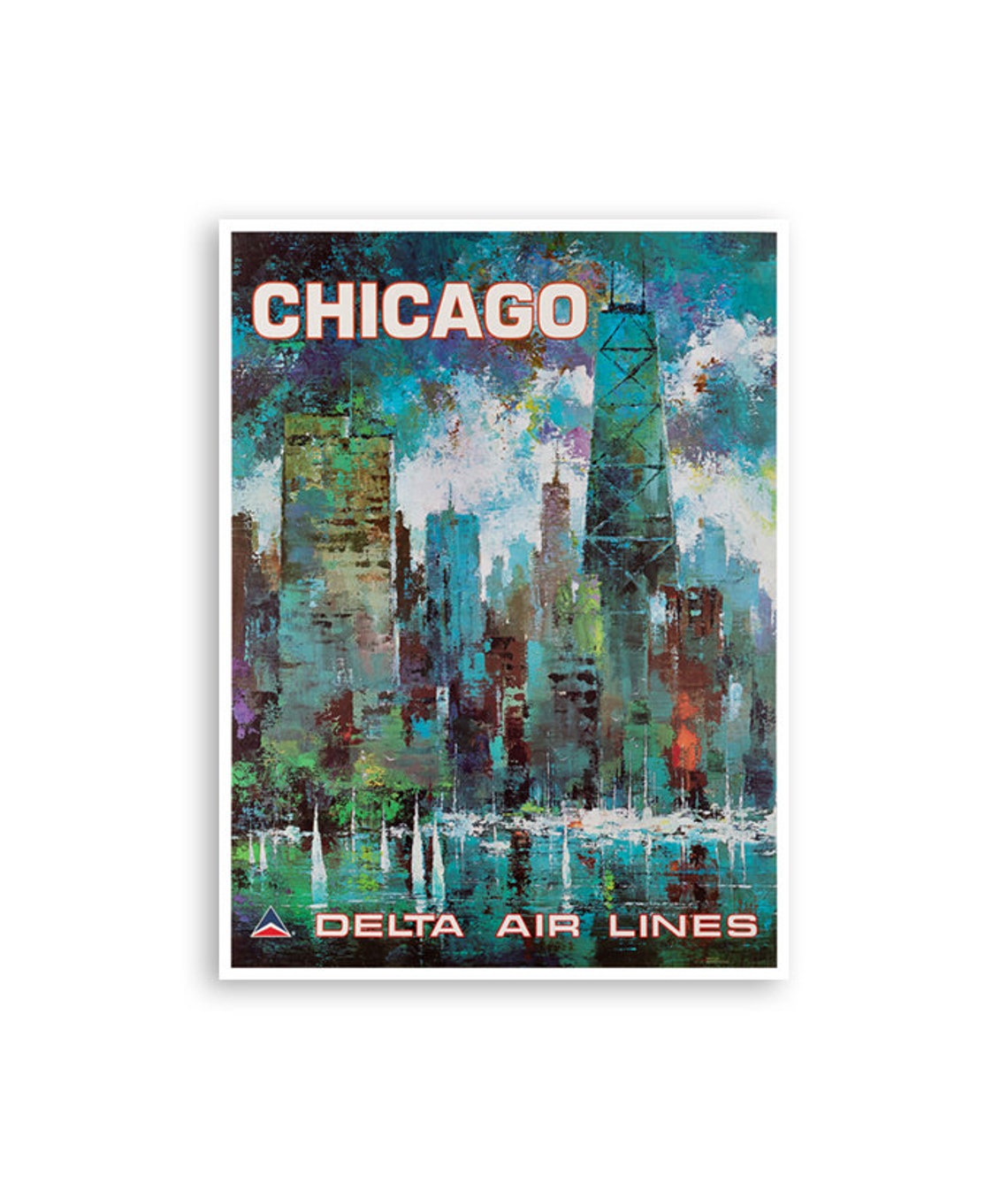 Chicago Delta Air Lines Vintage Poster with Impressionist Skyline - Image 2