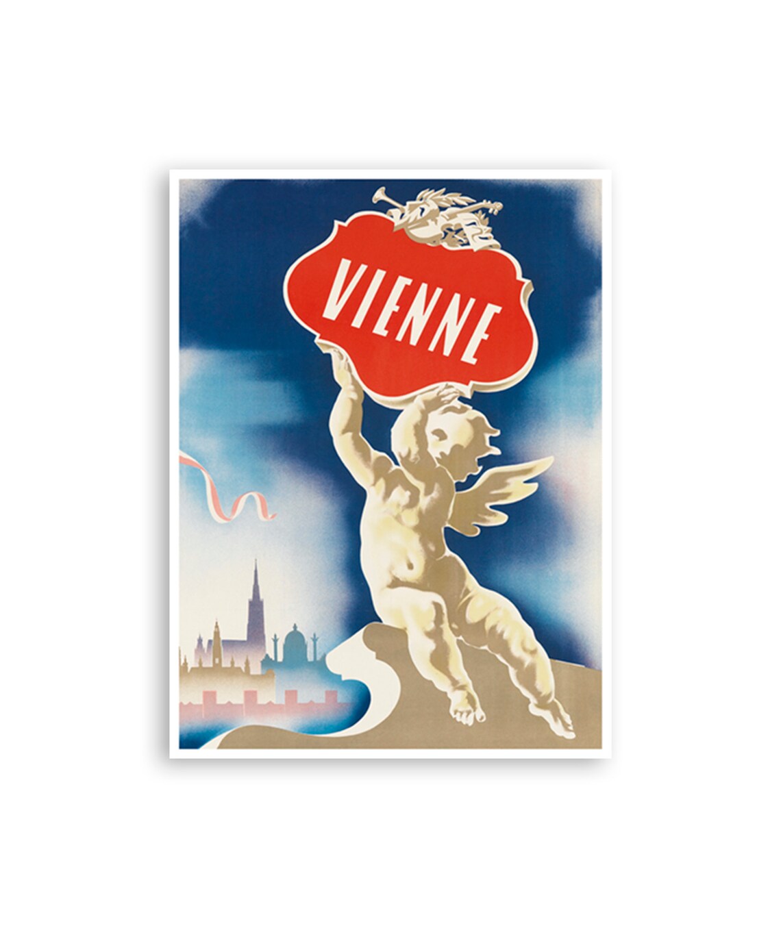 VIENNE Vintage French Travel Poster With Cherub Over Vienna Skyline