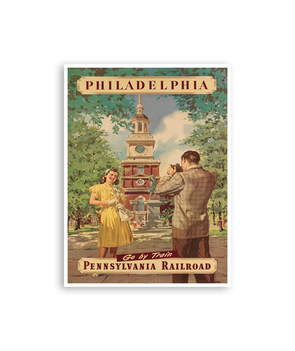 Philadelphia Independence Hall Tourist Photo Railroad Travel Poster