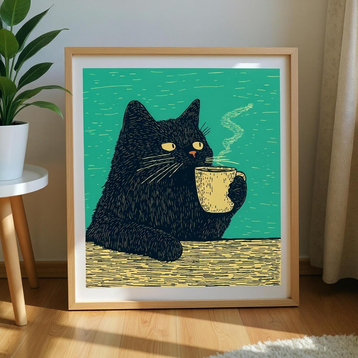 Black Cat Coffee Wall Art Retro Kitchen Decor Funny Poster Quirky Print Gift For Lovers