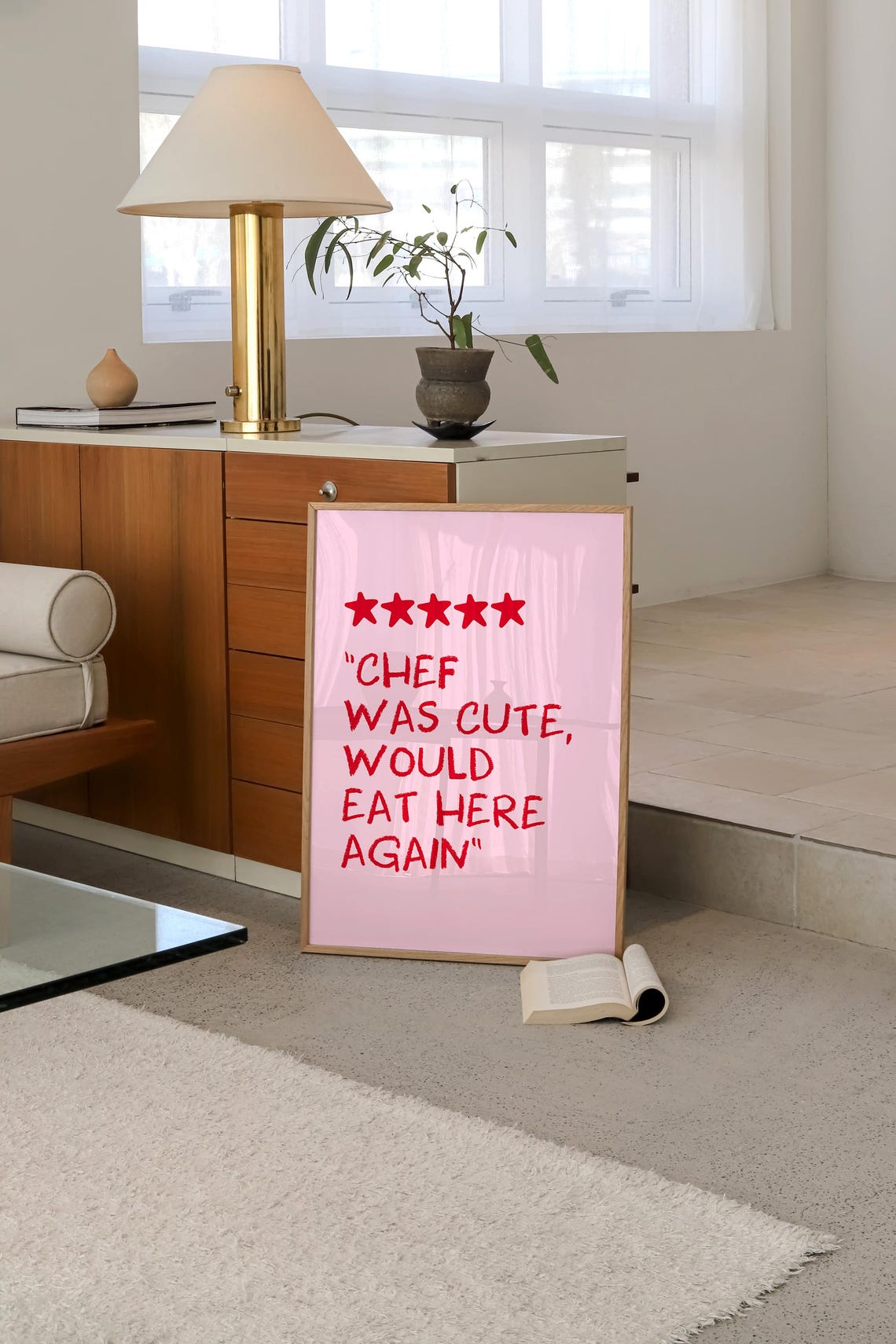 Chef Was Cute Would Eat Here Again Pink Red Kitchen Quote Poster - Image 3