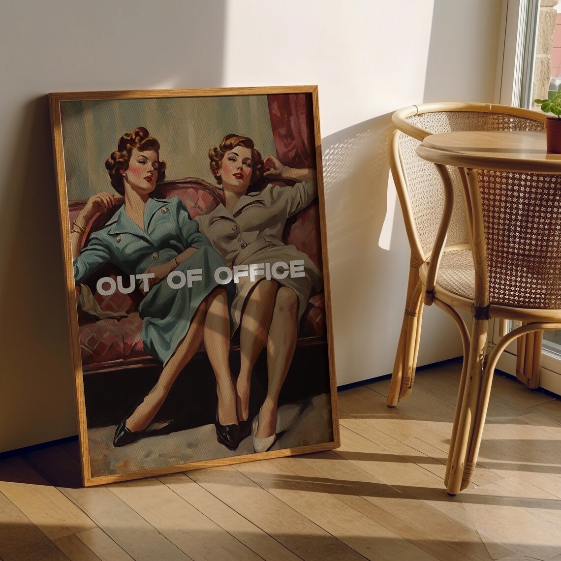 Out of Office Vintage Pin-Up Ladies Sofa Retro Glam Fun Poster - Image 4