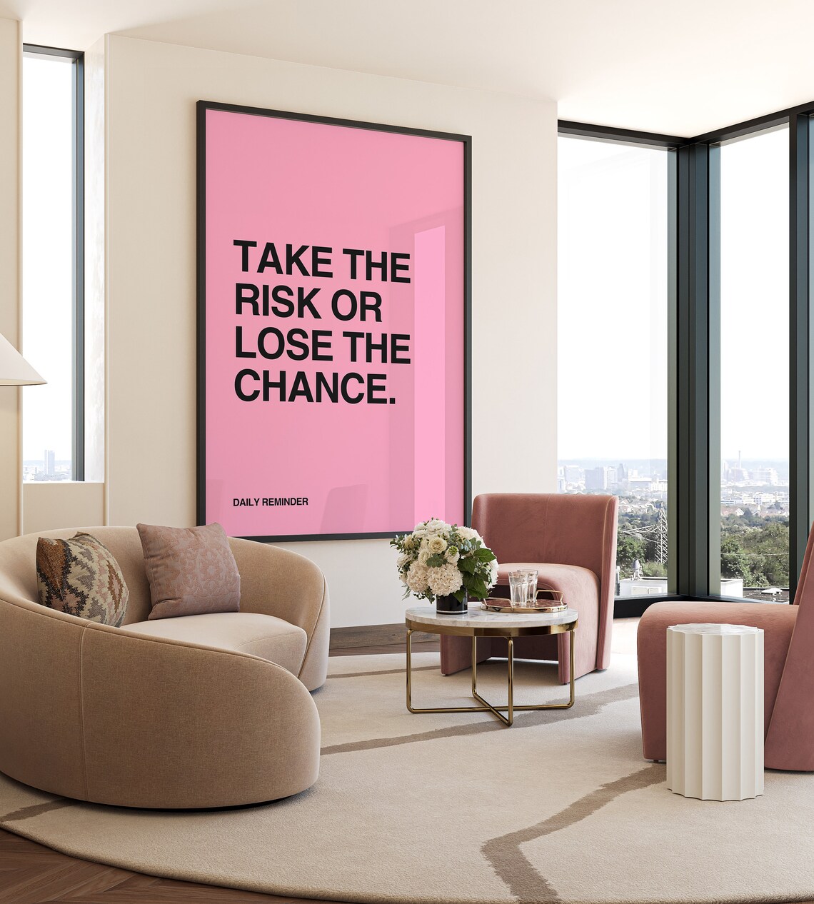 Take The Risk Or Lose The Chance Daily Reminder Pink Quote Poster - Image 4