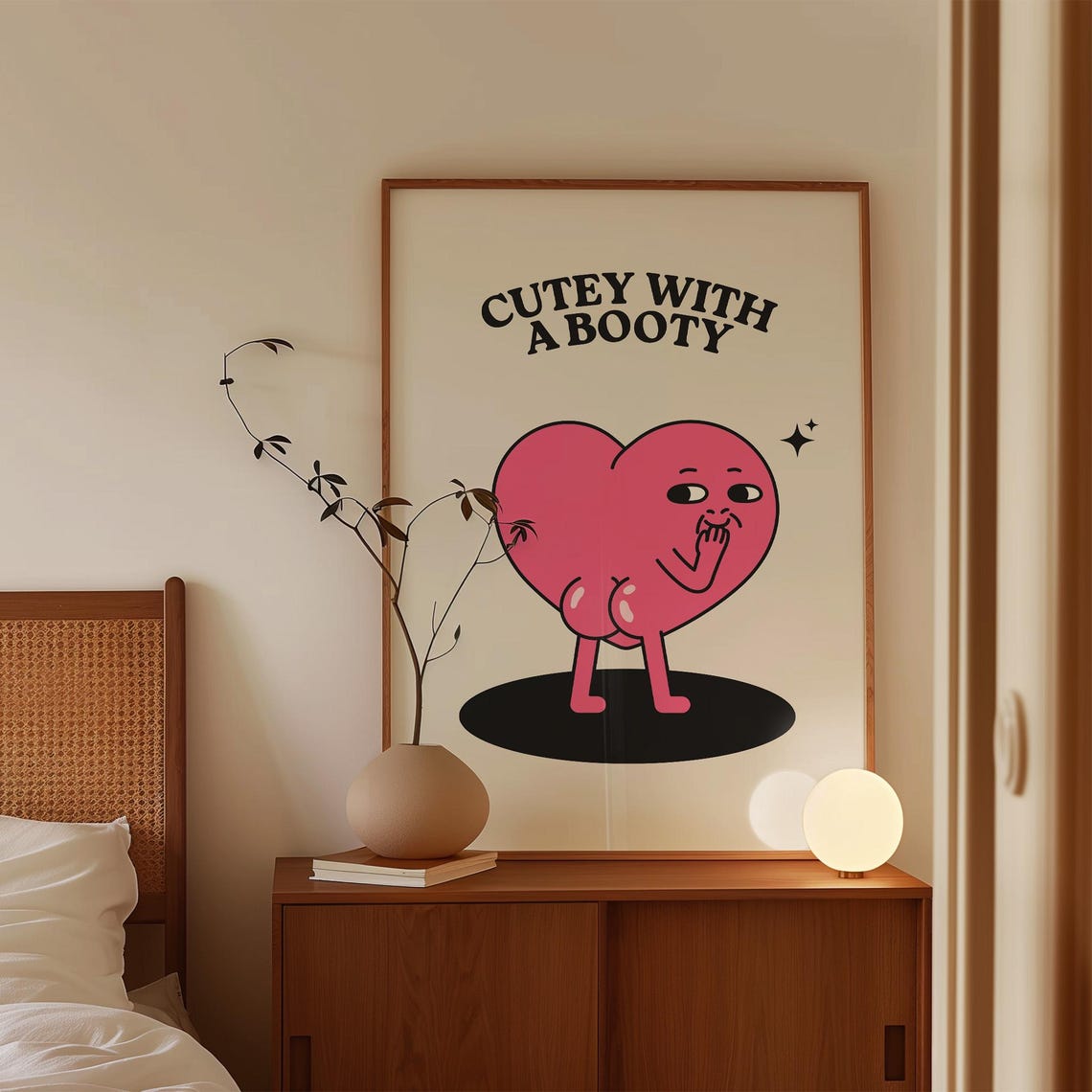 Cutey With A Booty Pink Heart Mascot Funny Cheeky Wall Poster - Image 2