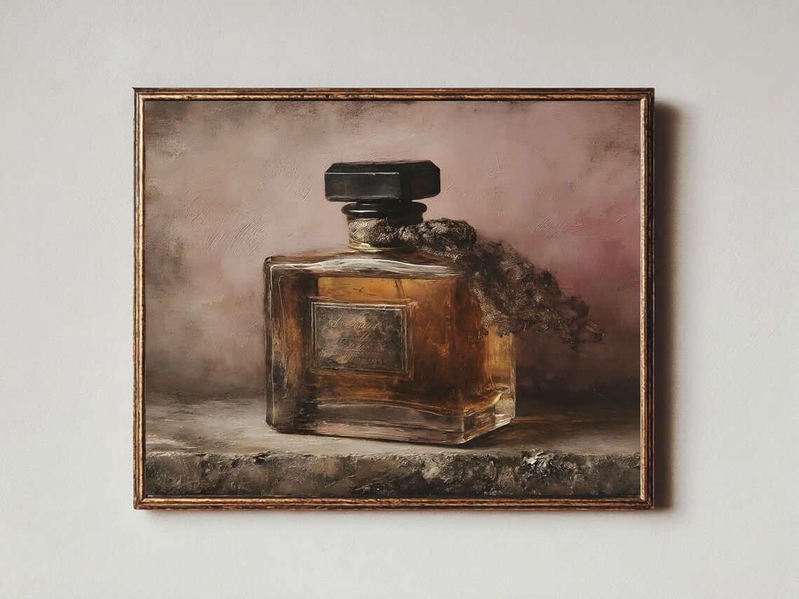 Vintage Glass Perfume Bottle Amber Elegant Vanity Oil Painting Print