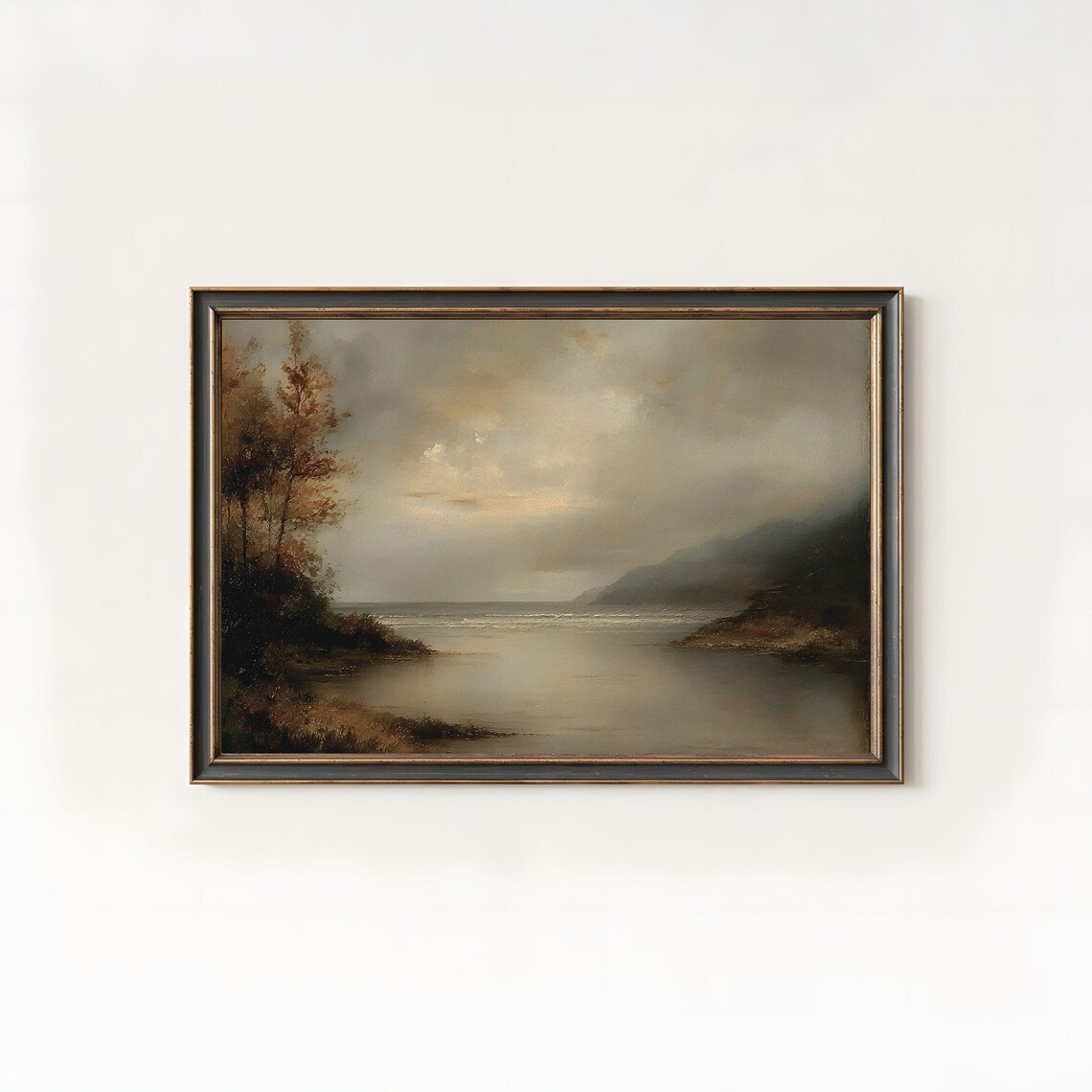 Vintage Autumn Landscape Oil Painting Rustic Moody Fall Wall Art 242