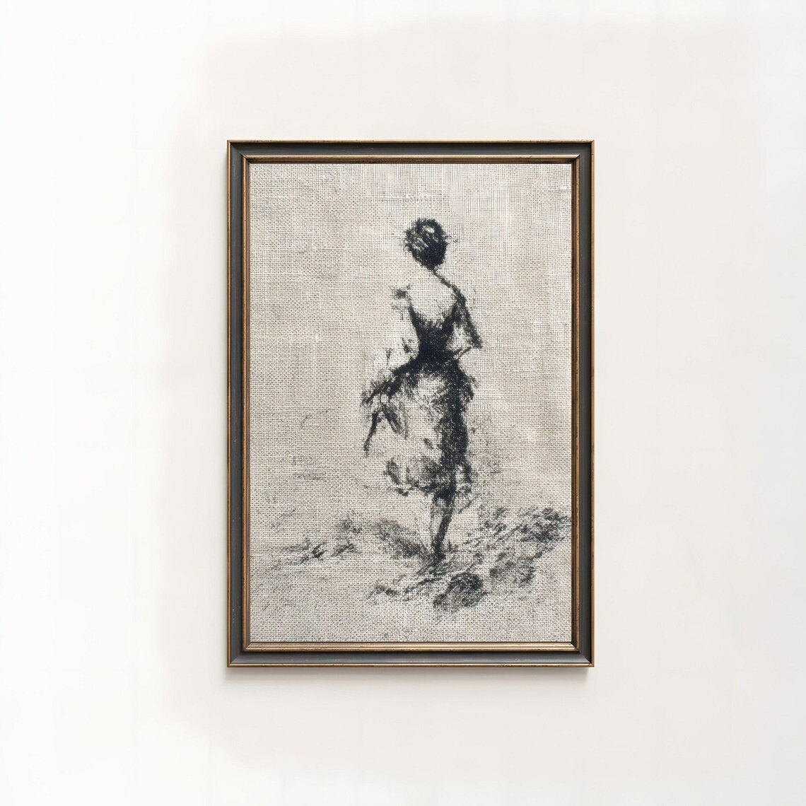 Charcoal Female Silhouette Sketch, Minimalist Line Art