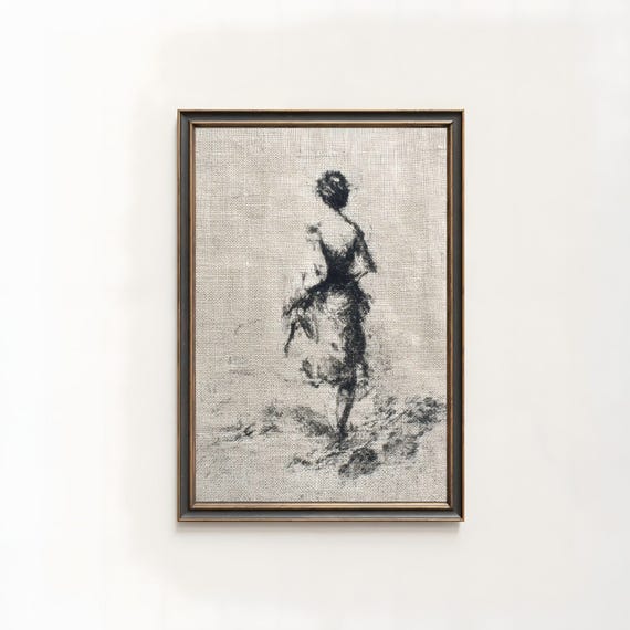 Charcoal Female Silhouette Sketch, Minimalist Line Art