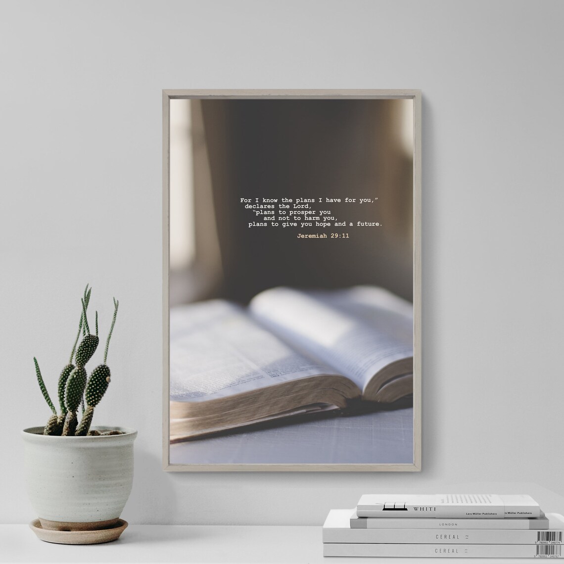 Jeremiah 29:11 Bible Verse Poster with Open Book Still Life Photography
