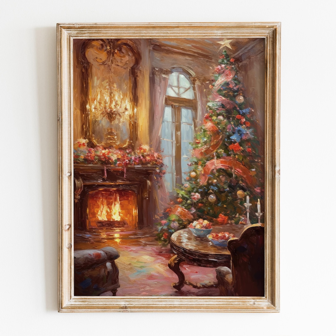 Cozy Christmas Tree Fireplace Vintage Living Room Holiday Poster