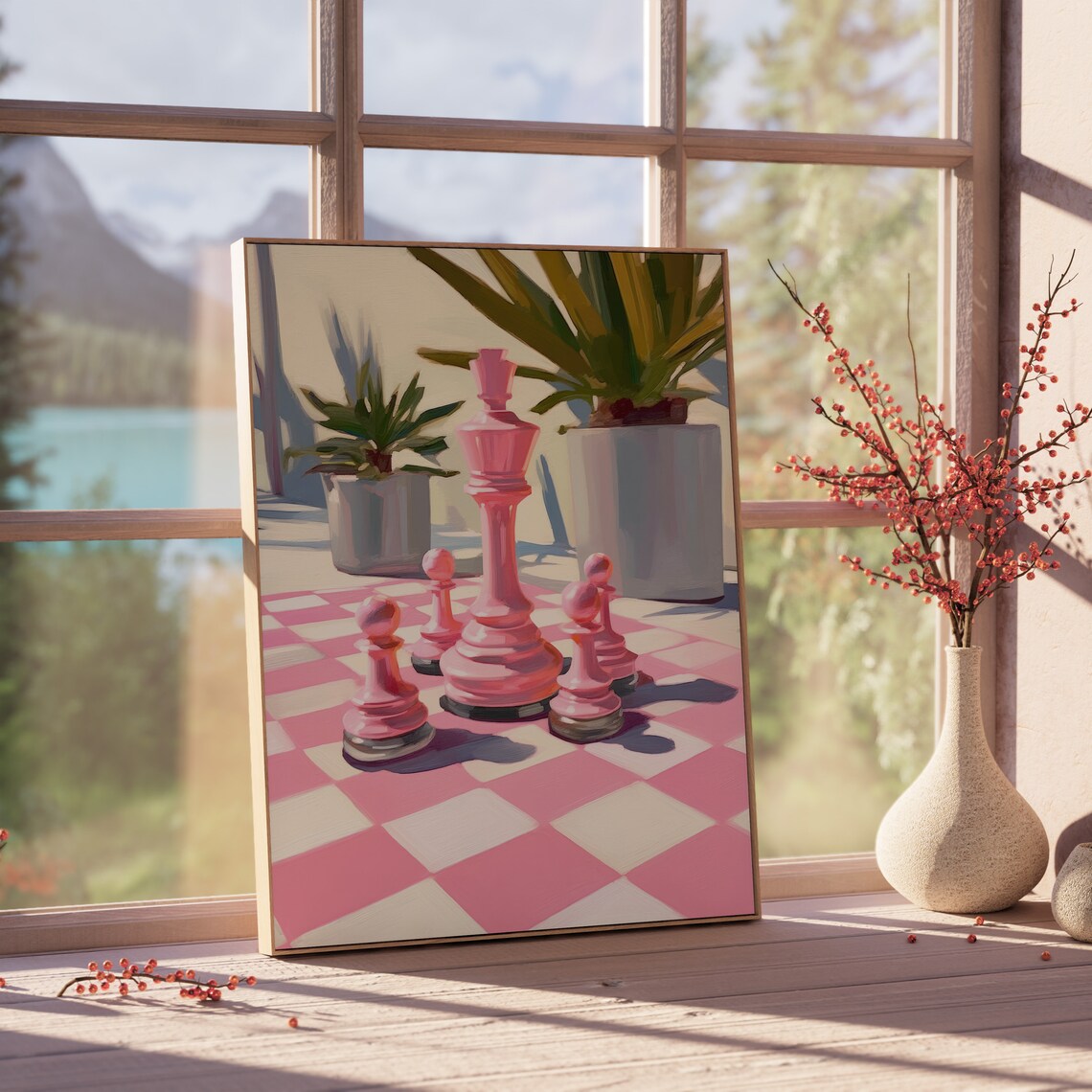 Preppy Pink Chess Pieces Art Print, Retro Aesthetic - Image 4