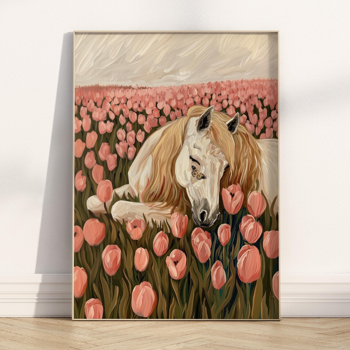 Cute Horse Among Pink Tulips, Trendy Spring Poster - Image 5