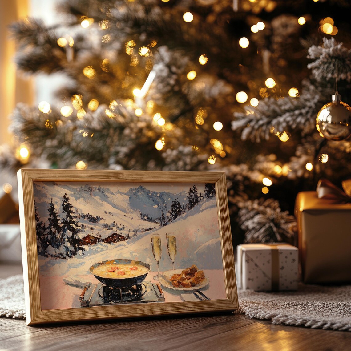 Cheese Fondue With Champagne Alpine Mountain View Art Poster - Image 4