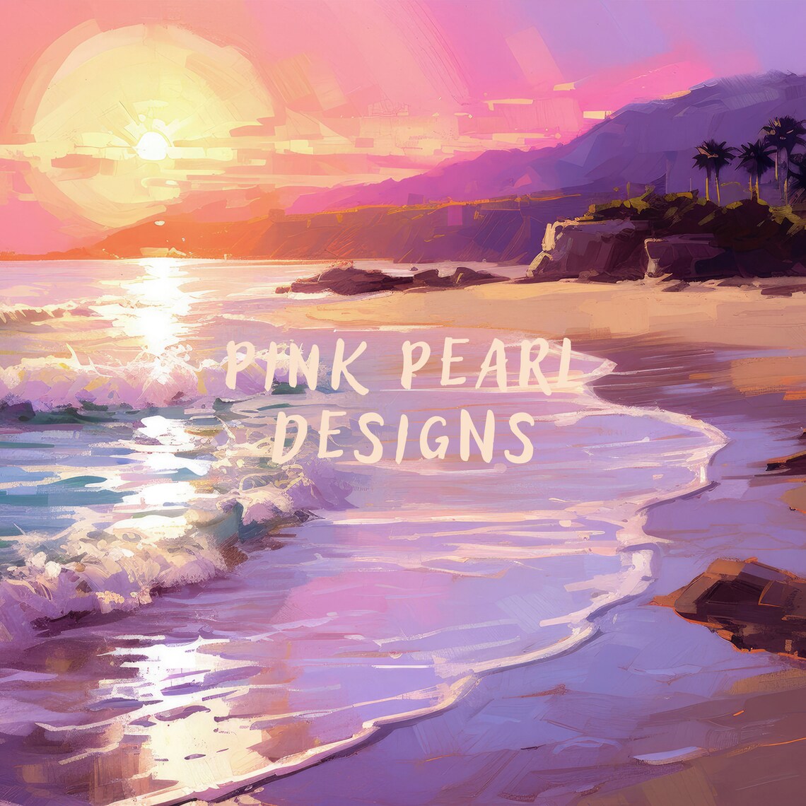 California Beach Sunset Pink Ocean Waves Palm Shore Travel Poster - Image 8