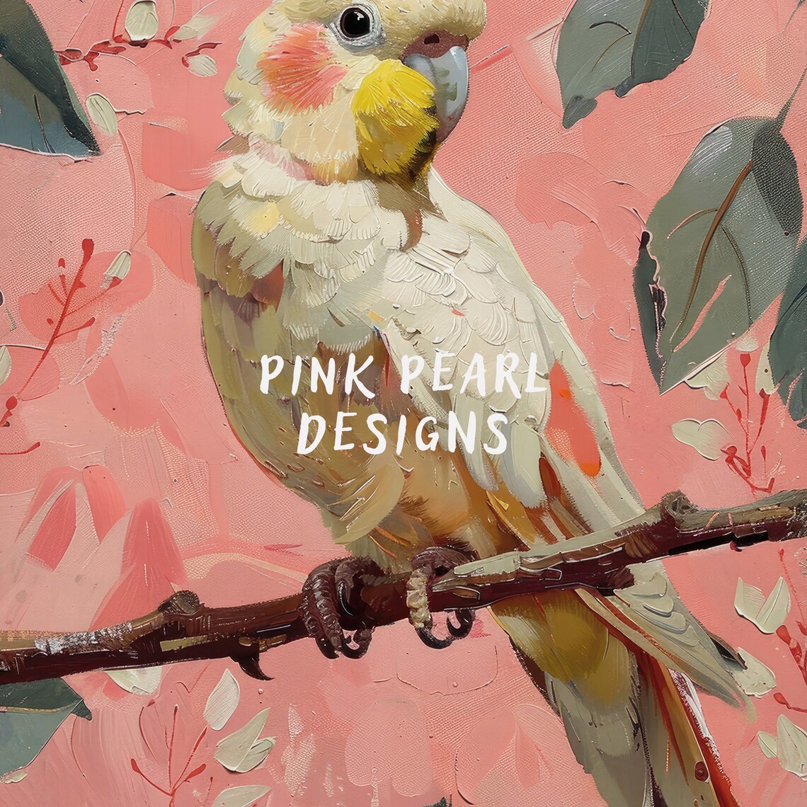 Cockatiel Pink Summer Bird Art Print, Preppy Decor - Image 6