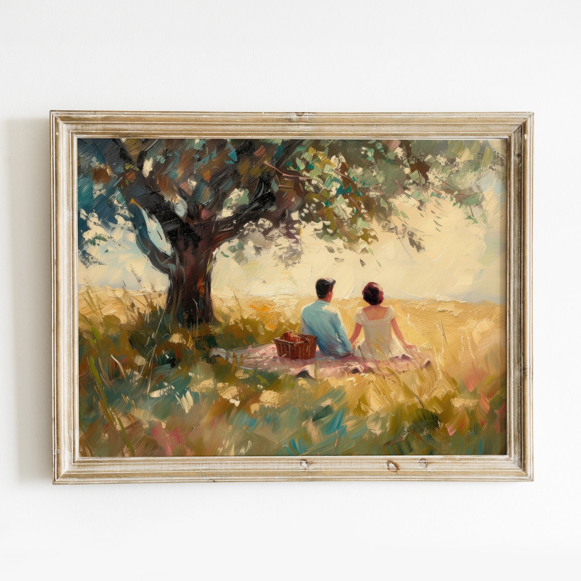 Romantic Couple Picnic Meadow Tree Impressionist Painting Print