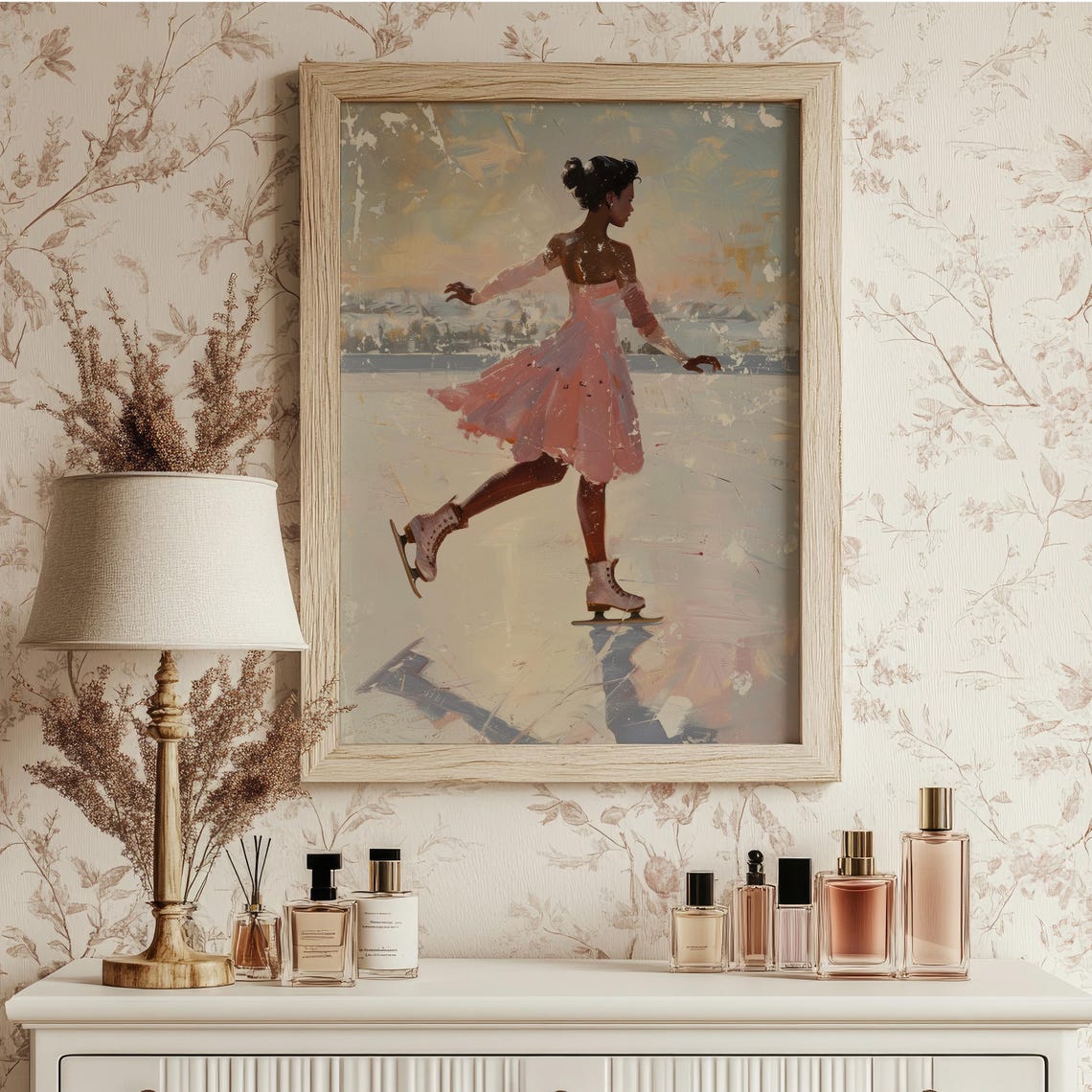 Figure Skater Girl Wall Art Preppy Room Decor Ice Skating Black Girl Poster Girly Pink Winter Print Christmas - Image 6