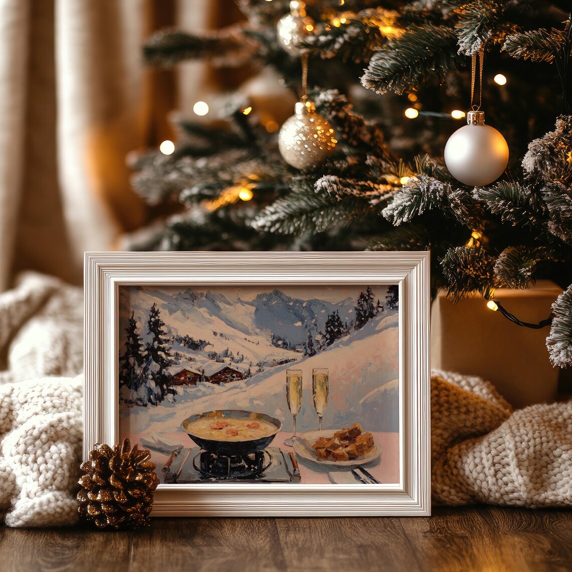 Cheese Fondue With Champagne Alpine Mountain View Art Poster - Image 5