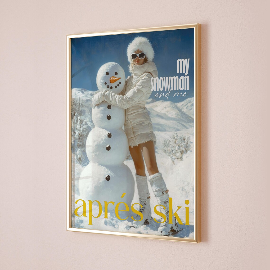 My Snowman And Me Apres Ski Retro Winter Fashion Wall Art Poster - Image 3