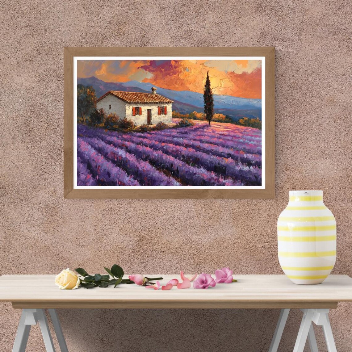 Provence Farmhouse Lavender Field Terracotta Roof Sunset Travel Poster - Image 2