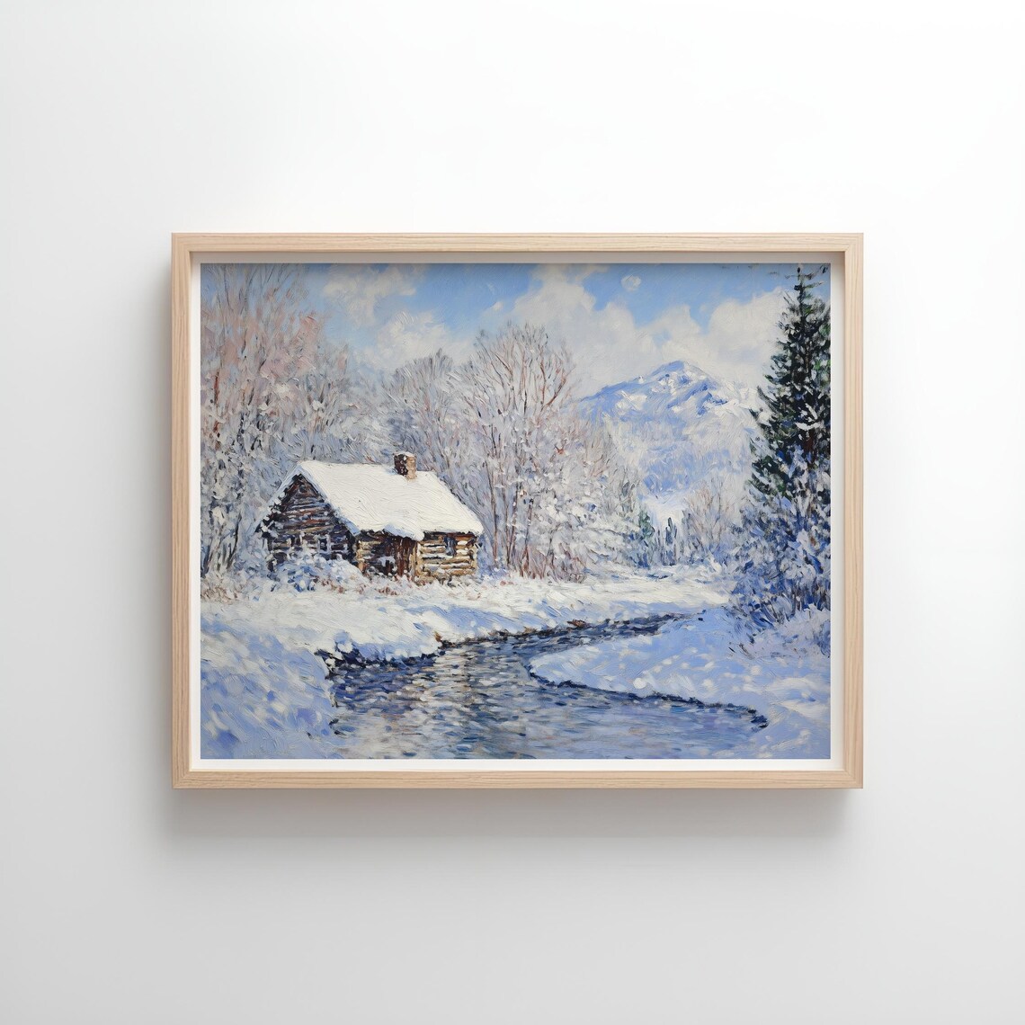 Rustic Log Cabin In Winter Mountain Stream Landscape - Image 4