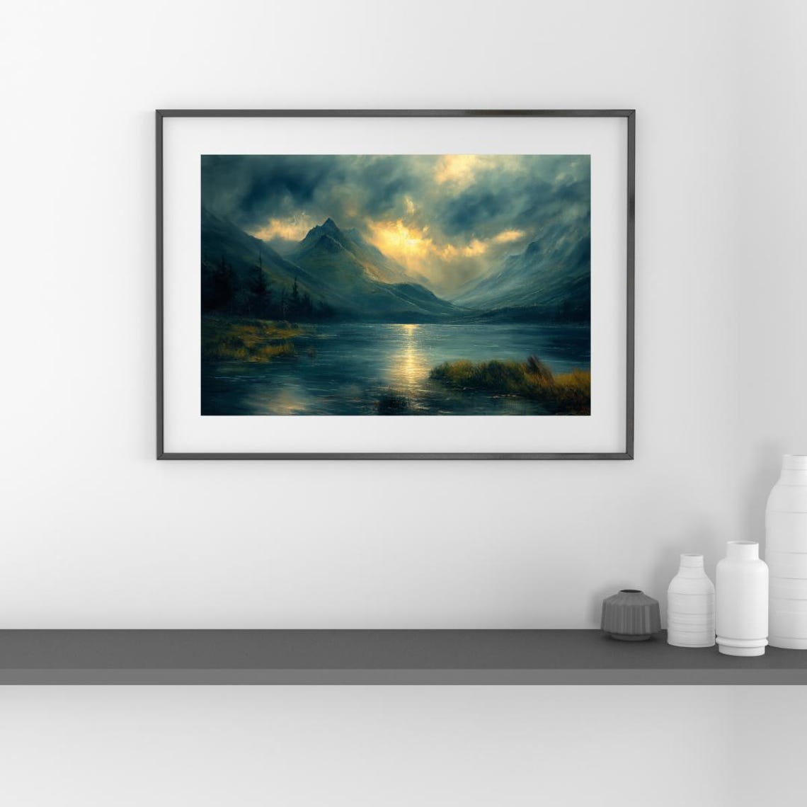 Mystic Mountain Lake Moody Sunset Landscape Wall Art Dark Nature Scenery Decor - Image 3