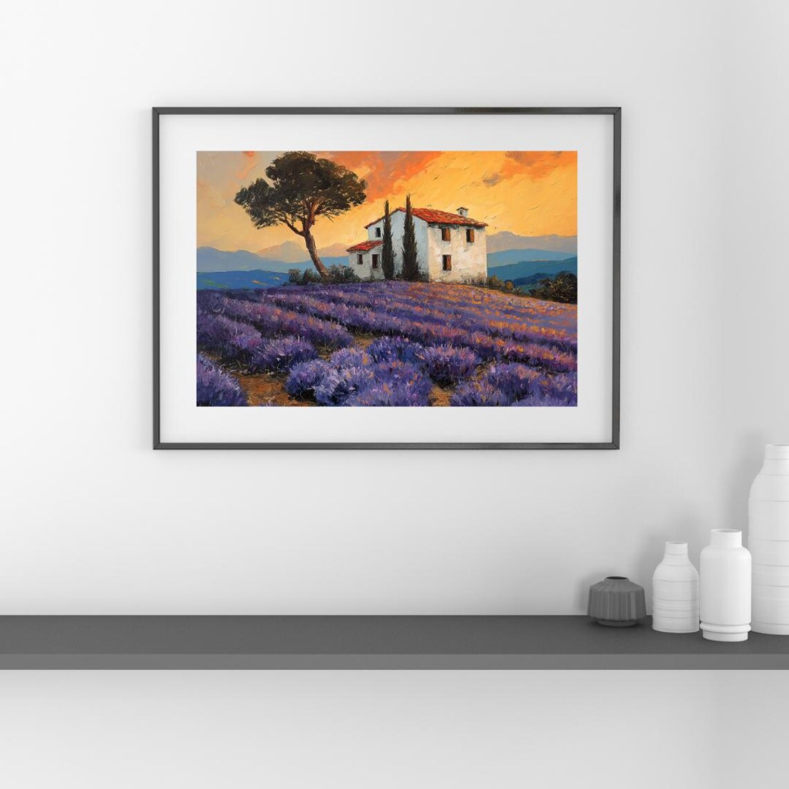 Tuscan Villa Lavender Field Cypress Tree Golden Sunset Travel Poster - Image 3
