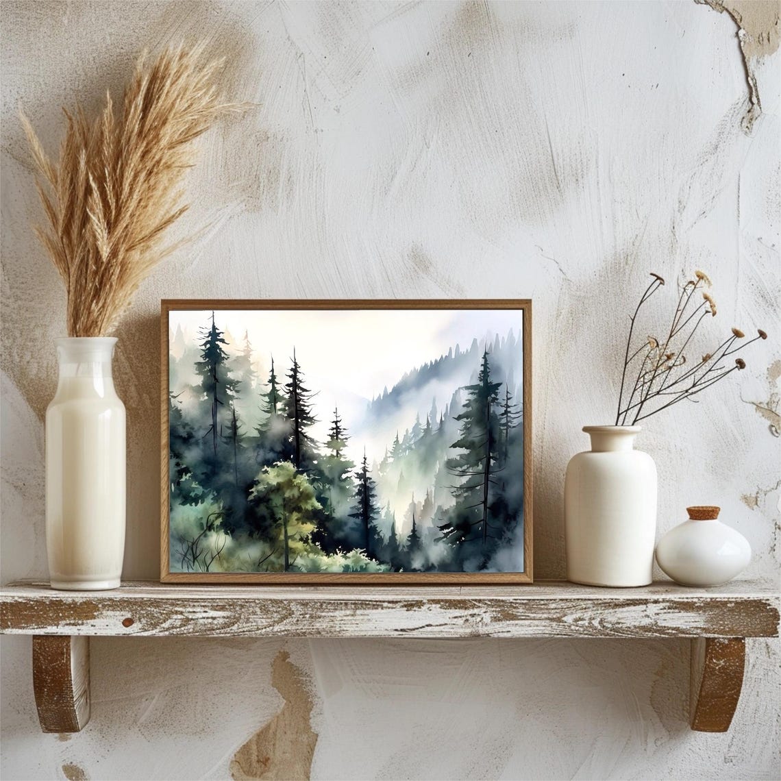 Foggy Pine Forest Watercolor Painting Art Print - Image 3