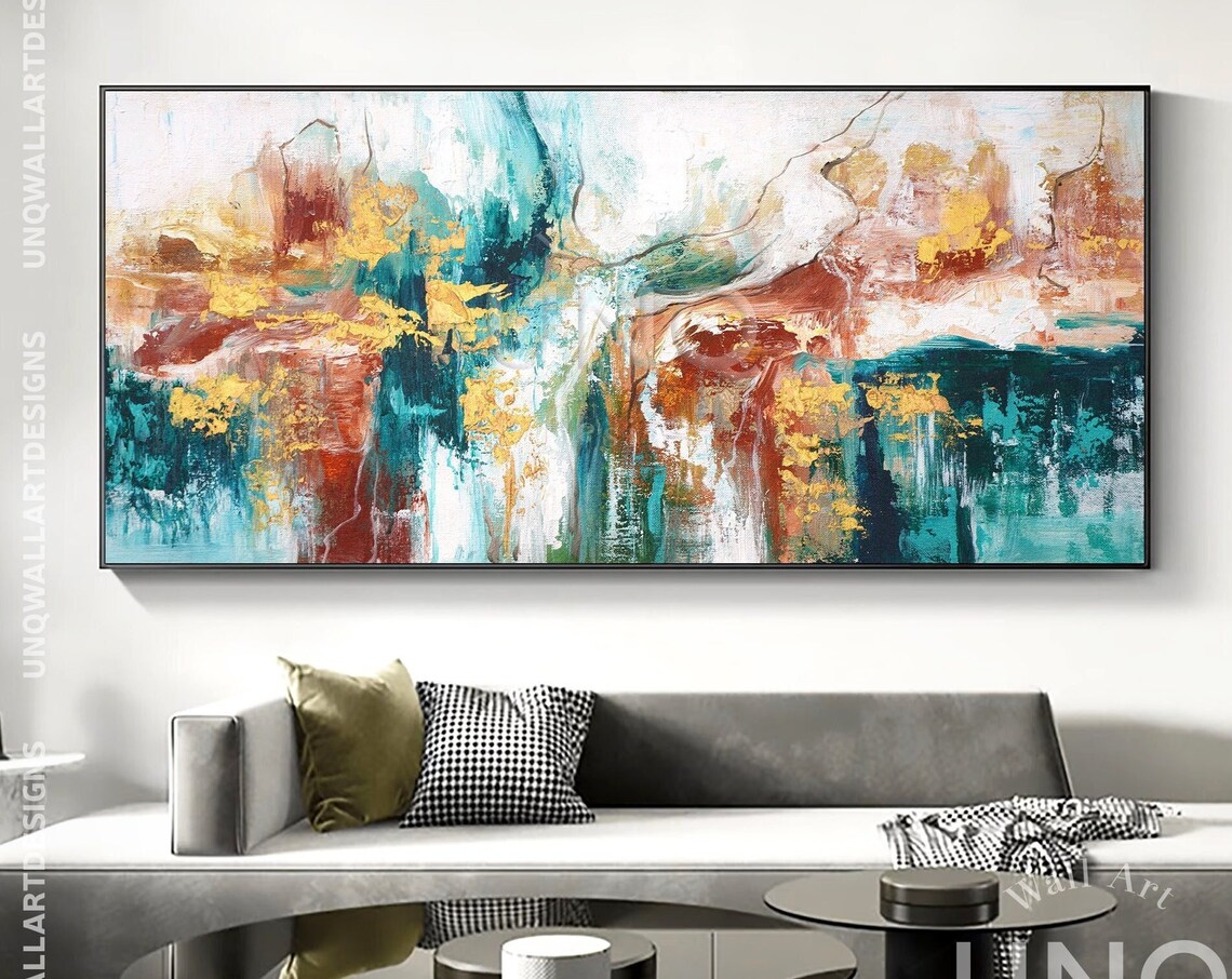 Large Abstract Oil Painting On Abstract Wall Art Original Textured Boho Wall Art Teal Fancy Acrylic Painting Spiritual Home Decor