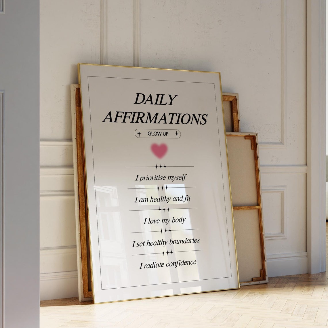 Daily Affirmations Glow Up Cream Wellness Quote Wall Art Poster - Image 3