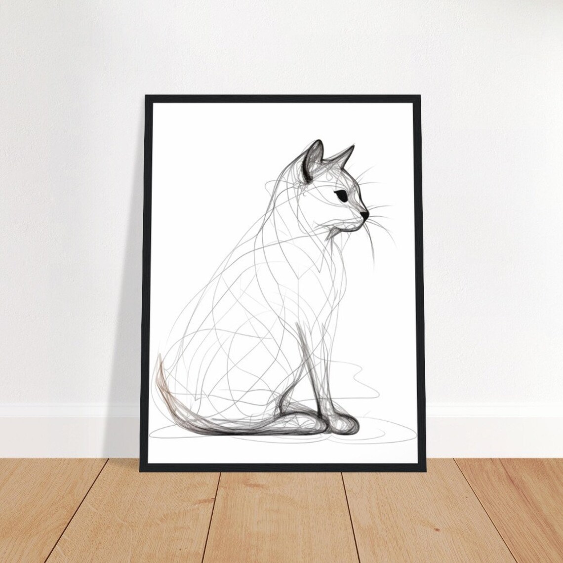 Minimalist Line Art Cat Sitting Elegant Feline Drawing Print Cat Lover Art - Image 2