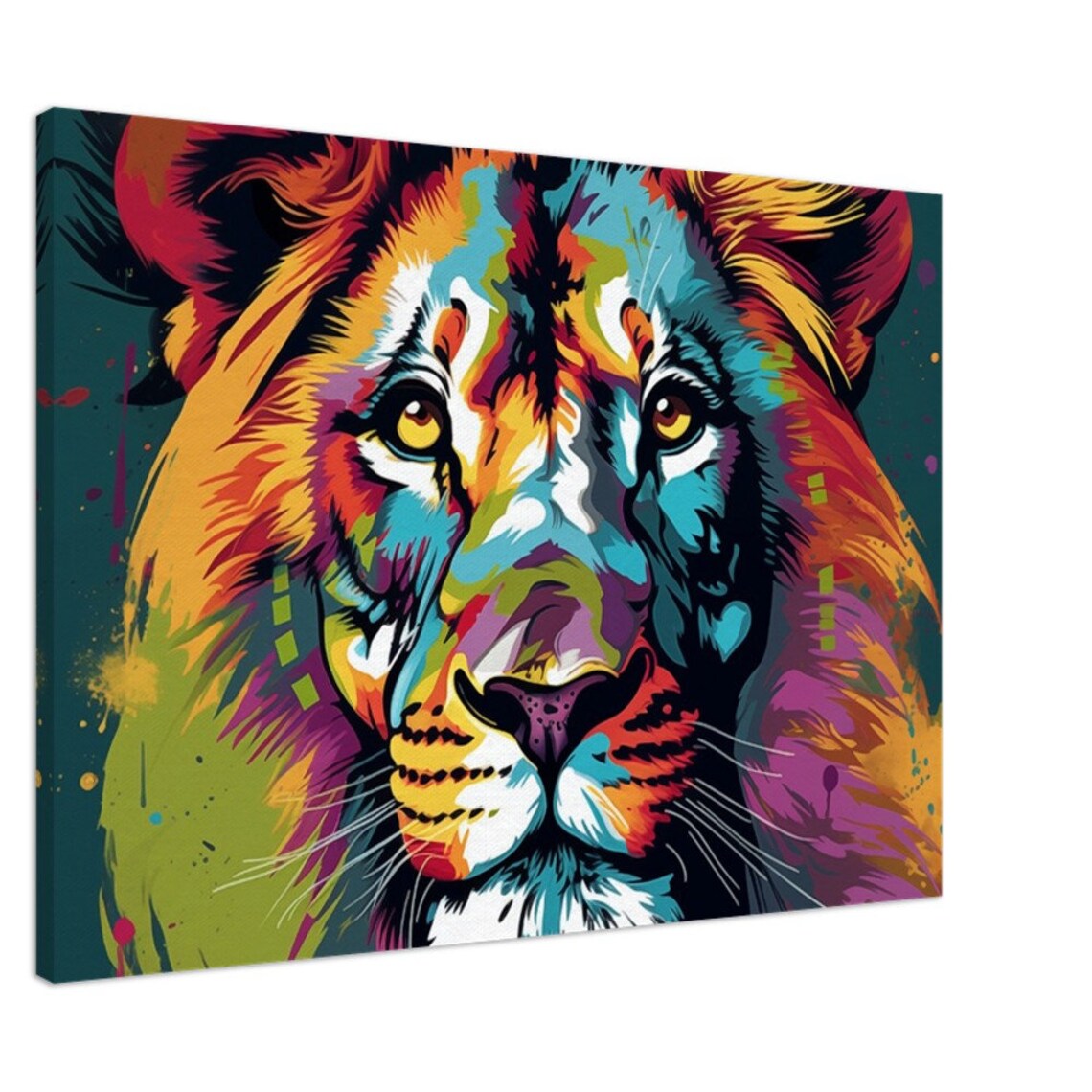 Colorful Pop Art Lion Face Portrait Vibrant Wildlife Animal Canvas Wall Art