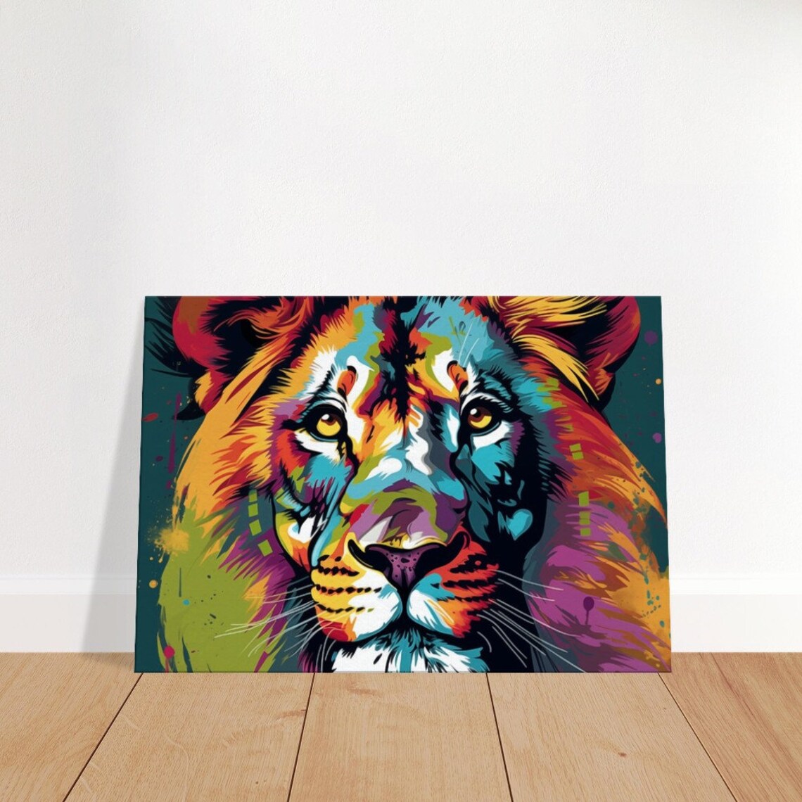 Colorful Pop Art Lion Face Portrait Vibrant Wildlife Animal Canvas Wall Art - Image 4