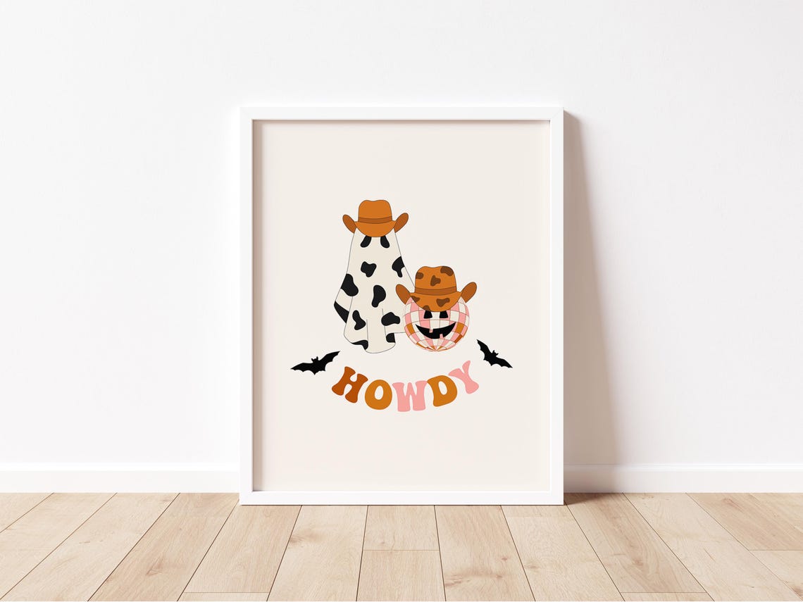 Howdy Cowboy Ghost Disco Jackolantern Western Halloween Wall Art - Image 2