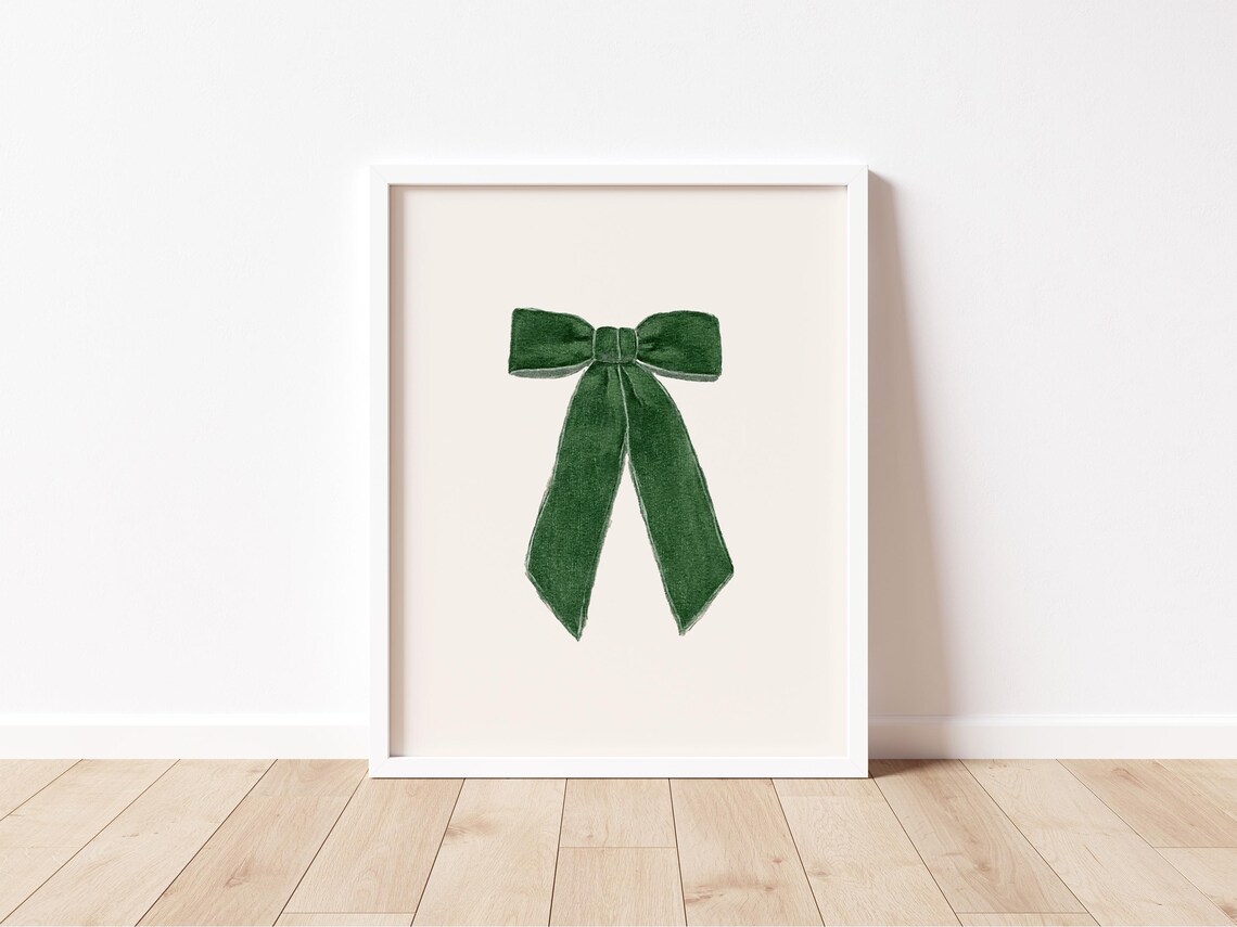 Green Velvet Bow Watercolor Christmas Holiday Coquette Style Poster - Image 2