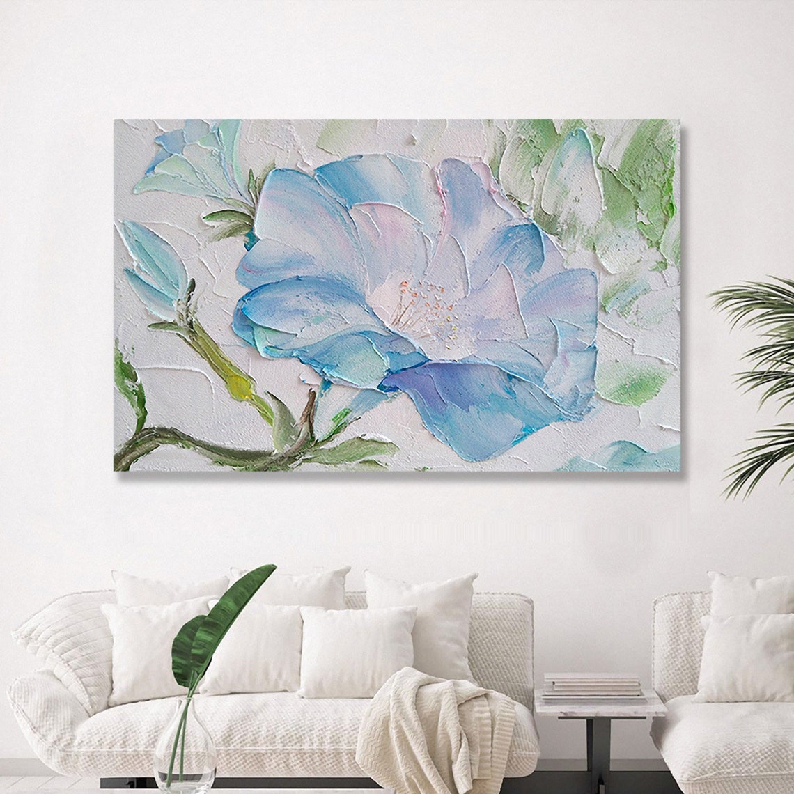 Blue Flower Close Up Pastel Impasto Horizontal Floral Art Poster - Image 3