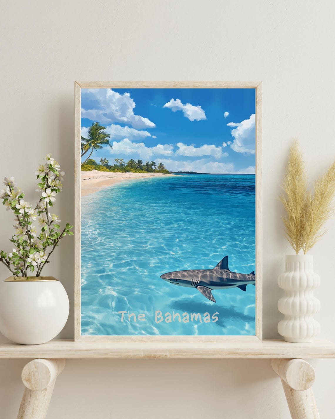 Tropical Shark Art Print, Bahamas Travel Poster