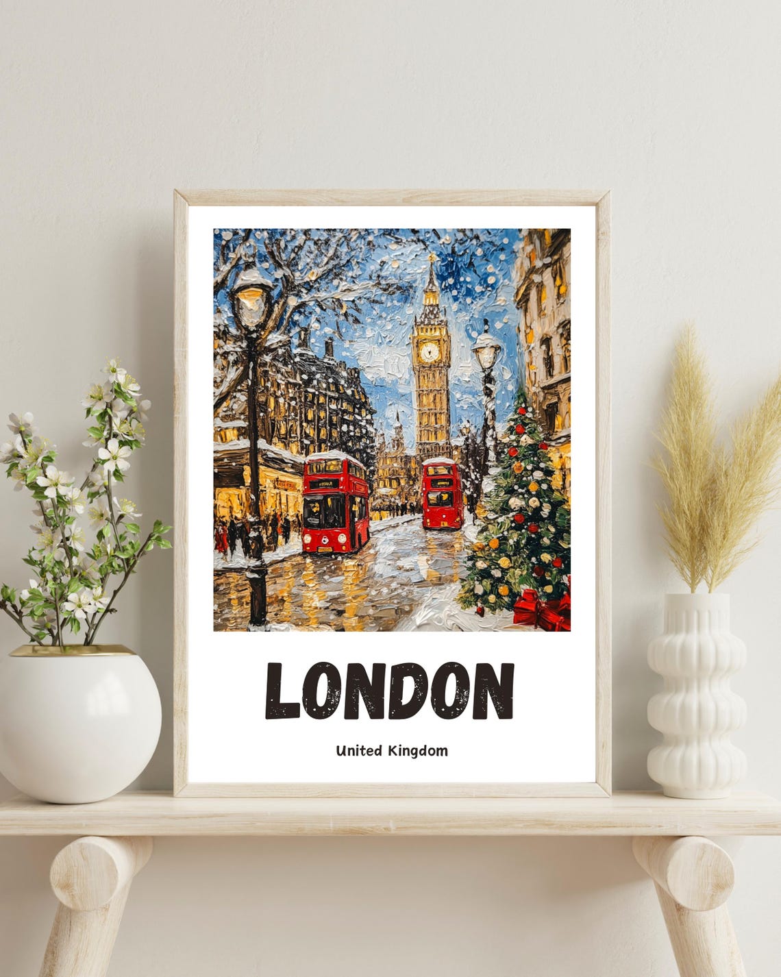 London Winter Vintage Christmas Art Print