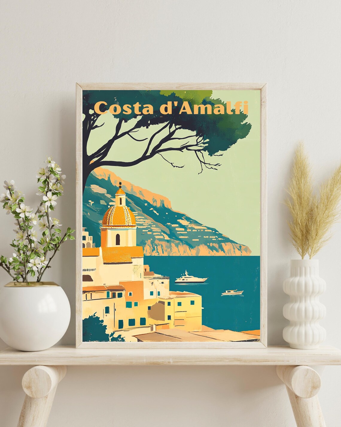 Amalfi Coast Retro Art Print, Vintage Italy Decor