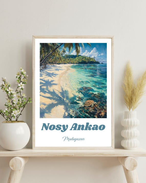 Nosy Ankao Travel Poster, Madagascar Tropical Beach