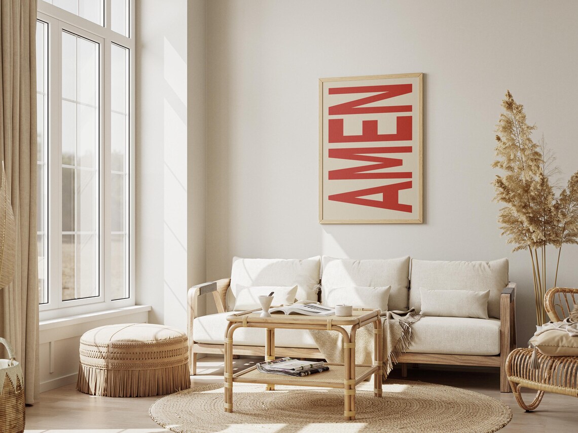 Amen Jesus Typography Poster, Retro Christian Decor - Image 2